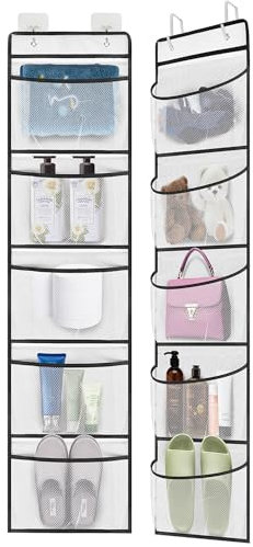 Hanging Storage 2 Pack Over The Door Organiser Storage with 10 Mesh Pockets 3 Kinds of Hooks,Pockets for Closet,Wardrobe Shoe Gadget Storage Organiser Shelves for Toys Kitchen Bedroom Bathroom