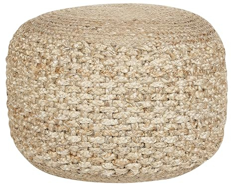 Beliani Pouf Baumwolle und Jute beige rund ⌀ 50 cm geflochten Sitzpouf Boho-Stil Dinni