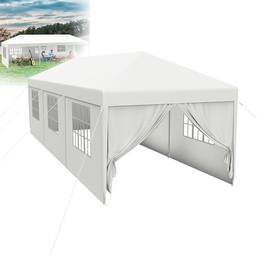 XMTECH Partyzelt Pavillon 3x9m mit 8 Seitenteile -27 m², weiß Festzelt Gartenpavillon Gartenzelt Gartenzelt PE Plane für Party, Hochzeit, kommerzielle Aktivitäten