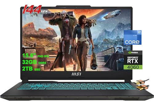 MSI Cyborg 15 Gaming Laptop 15.6 FHD IPS 144Hz Intel 10-core i7-12650H Processore 32GB DDR5 2TB SSD GeForce RTX 4060 8GB Graphic Backlit USB-C Win11 Nero + Cavo HDMI