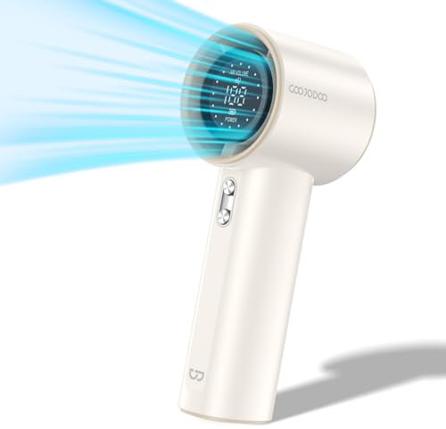 GOOJODOQ Ventilateur Portable à Main, Mini Ventilateur Turbo Portable, Charge USB-C, Batterie 4000 mAh pour Les Voyage/Camping/Extérieur (Blanc)
