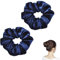 2 Stück Seiden Haargummi Damen,Scrunchies Haargummi Schwarz,Scrunchie Seide Haargummis,Silk Hair Ties,Haarband,Satin Haarringe,Elastische Dicke Bänder,für Haarklammer Frauen Haarschmuck (Dunkelblau)