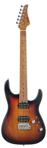 EART Guitarra eléctrica de 6 cuerdas con cuerpo sólido EYP-OMNI24 de caoba bruñida con pastilla Artones-Hh-Y para jóvenes músicos creativos (Sunburst)