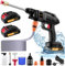 1500W Cordless Pressure Washer, 21V Pressure Washer with 2 * 2.0Ah Battery, High Jet Washer Kit with 2 Nozzles(0°,40°), 16.4FT Hose, Connector, Bucket, Foam Bottle Pressure Cleaner for Car