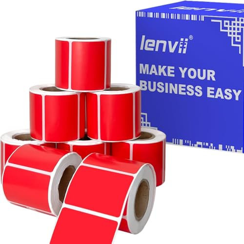 LENVII Rot Thermoetiketten 40x30 mm (1.57x1.18) 2000 Blatt - 8 Rollen × 250 Etiketten,Barcode-Etiketten reißfest,wasserfest,ölbeständig, kratzfest,für Logo,Name,Adresse,Zuhause,Büro,Geschenkanhänger
