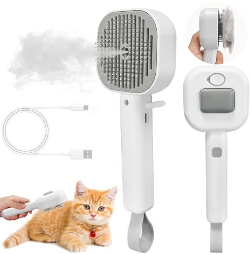 Katzenbürste mit Dampf, Haustier Hundebürste Katzenbürste, Haustier Bürsten,Bürste mit Auslöseknopf für Die Haustierpflege zum Entfernen von Unterfell, Schmutz und Losem Fell