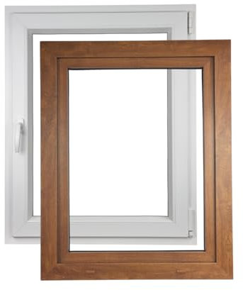 ALUCON Kellerfenster 500x600 mm – Fenster 50x60 cm – Kunststofffenster Innen Weiß/Außen Goldene Eiche – Flügelfenster DIN Rechts