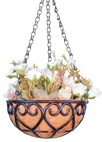 Fioriera da appendere in resina, cestino da appendere per esterni, versatile decorazione da giardino, 25,4 cm, supporto rotondo per piante da giardino, per porta d'ingresso, parete, finestra