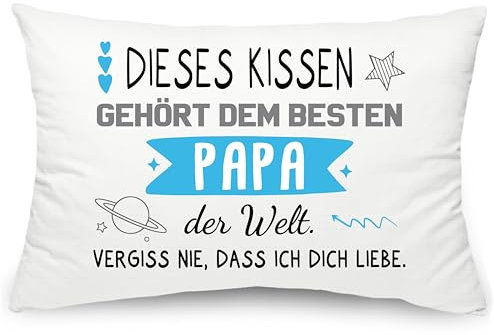 Yufansd Kissenbezug 'Dieses Kissen gehört dem besten Papa der Welt' - Geschenk für Papa - Vatertag, Geburtstag, Weihnachten - Dekoration - 50 x 75 cm - Herz, Stern, Planet - Personalisiert