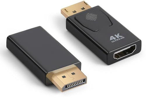 AXFEE 4K Adaptateur DisplayPort vers HDMI, Lot de 2 Durable Convertisseur DP mâle vers HDMI Femelle, Unidirectionnel Display Port vers HDMI pour Ordinateurs, TV, Moniteur, projecteurs, HDTV
