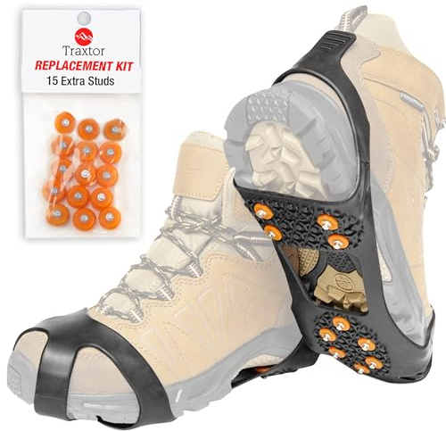 Traxtor Schuh Spikes Anti Rutsch - Schuhe für Winter umrüsten - Schuhkrallen für EIS und Schnee - Steigeisen als Gleitschutz bei Glatteis - inkl. 15 Ersatz-Schneespikes (S: 31-35 EU)