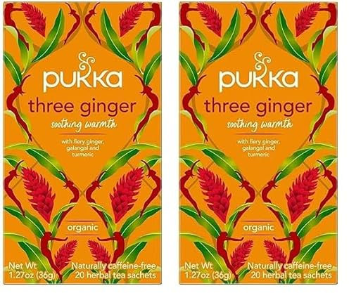 Pukka Tisane, Three Ginger, Tisana ai tre Tipi di Zenzero, 100% Biologico, Senza Caffeina, Ingredienti 100% Naturali, Aiuta a Regolare la Digestione e a Riscaldarsi, 20 Filtri (Confezione da 2)