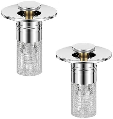 TopHomer 2 tappi per lavello con raccogli capelli, tappo di scarico per lavabo, filtro pop-up di ricambio per fori di scarico da 28-32 mm