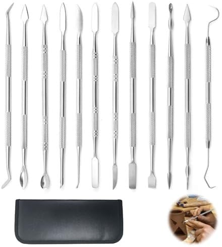 DONOONIS 12 Stück Edelstahl Wachsschnitzer,Modellierwerkzeug,Spatel,Dabbing Tool,Werkzeuge,Wachs-Schnitzwerkzeuge Werkzeuge Ton Modellierwerkzeug Schnitzwerkzeug Skulpturen Modelierwerkzeugset
