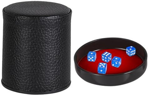 PU Leather Dice Cup Set with Lid & 6 Blue Translucent Dices, Dice Shaker Cup with Velvet Interior, Quiet in Shaking for Liars Dice Farkle Yahtzee Games Board Game, Dice Rolling Set for Bar Club Party