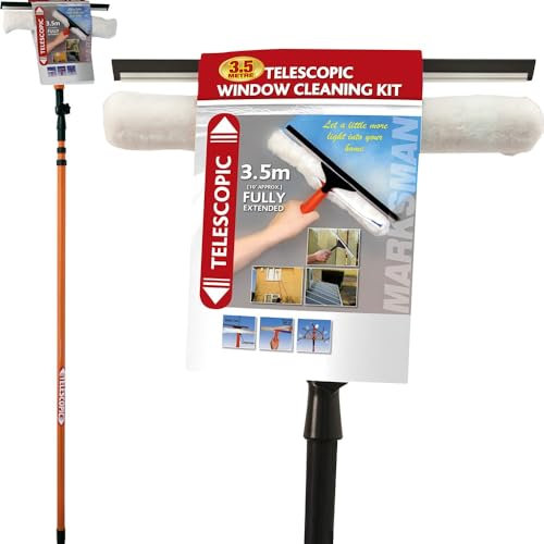 3.5m Telescopic Extending Window Cleaner Kit - Window Glass Cleaning Equipment Squeegee Soft Removable Head | Fed Expandable & Extendable | Durable & Long Lasting Wash - 3.5 Meter / 11 Foot