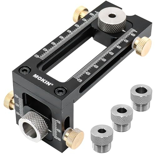 2-in-1 Adjustable Dowel Drill Guide with 5 Bushings | Aluminium Woodworking Jig With 6, 8, 10, 12 And 15 Mm Sleeves For Vertical And Edge Drilling