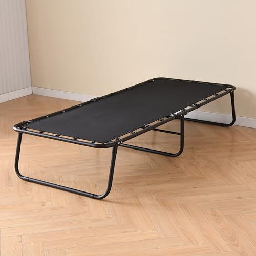 FUOIDYE Klappbares Bettgestell 80×190cm, Metallbett Bettrahmen, Bed Frame-Keine Matratze, Bedframe Faltbares GäStebett Platzsparendes Tagesbett