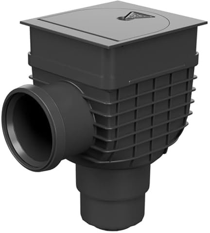 SaniVia Laubfang mit Rücklaufanschluss D110 | Regenwasserablauf mit Schmutzfangkorb & Geruchsverschluss | Dachablauf DN110/125 für Fassadenmontage | Belastungsklasse K3 | Schwarz