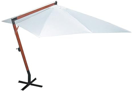 Homgoday Sombrilla de 2,85 m, color blanco, con mástil de madera, 3 x 4 m, poliéster, incluye protección contra el viento y manivela Model40081