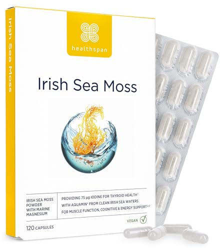 Healthspan Irish Sea Moss (120 Capsules) | for Low Energy & Mood | Marine sourced Magnesium | Supports Healthy Skin & Metabolism | Vegan