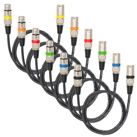 Zinueen DMX Kabel 1m XLR Mikrofonkabel 6-Pack, Nylongeflecht Premium Symmetrisches 3-Pin Kabel, Farbcodiert für DMX Controller, Moving Heads, Mikrofone, Mischpulte & Lautsprechersysteme