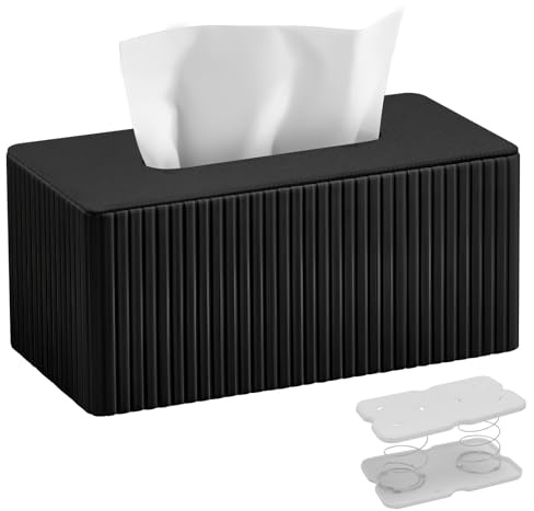 Kosmetiktücherbox Taschentuchbox aus PU Leder Modern Tissue Box für Büro | Rechteckige Taschentuchspender mit Magnetabdeckung für Hausfrau Büroangestellter-Geschenke für Geburtstag(Schwarz)