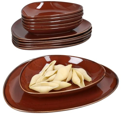 MamboCat Marron Taste 12tlg Tafelservice I kastanienfarbenes Geschirr Set aus Porzellan I 6x Suppenteller 400 ml & 6x Speiseteller I für Hauptspeisen, Suppen, Salat, Pasta & Bowls