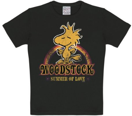 Logoshirt® Peanuts I Woodstock I Summer of Love I T-Shirt Print I Kinder I Mädchen & Jungen I kurzärmlig I schwarz I Lizenziertes Originaldesign I Größe 122/128