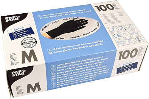 PAPSTAR 1.000 Handschuhe, Latex puderfrei schwarz Größe M, chloriniert,