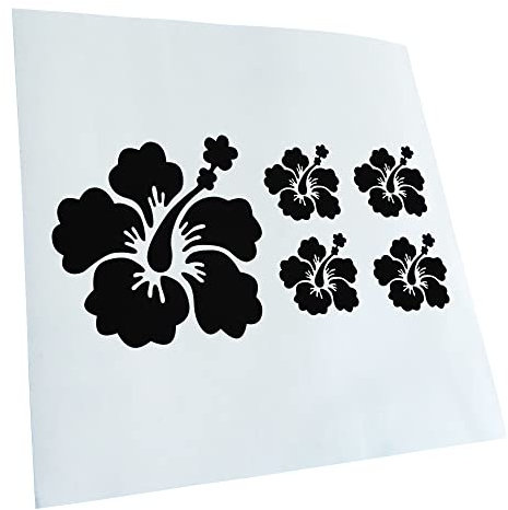 Kiwistar - Autoaufkleber - Schwarz - 10x10cm Hibiskus Blütenset - Heckscheibe Auto Aufkleber wetterfest für Kfz LKW Mofa Truck - Sticker außen selbstklebend Tuning Zubehör für Fenster Fahrzeug Scheibe