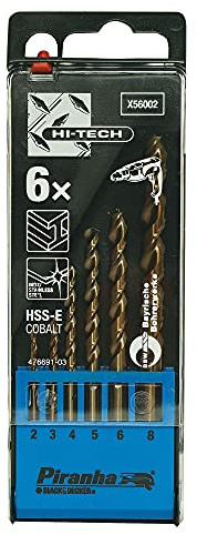 Piranha X56002 Metal Hi-Tech Drill Bit Set, 6 Pieces, X56002 QZ/Spiral Drill Bit HSS-E Cobalt