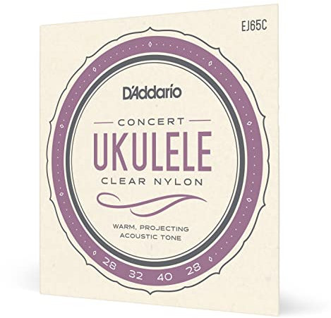 Cuerdas para ukelele de concierto D'Addario, nylon transparente, EJ65C, juego de 4 cuerdas, paquete de 1