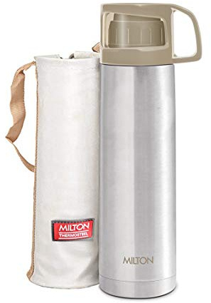 Milton Flask 750 ml (24oz) Insulated Water Bottle with Cup, Stainless Steel | Double Wall Vacuum Insulated, Keeps Drinks Hot & Cold for 24 Hours, Cup & Cover Included, Leakproof, Glassy, Grey