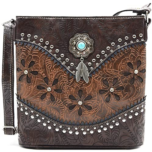 Umhängetasche im Western-Stil, Leder, Federn, Umhängetasche, Clutch, Geldbörse, Damen, Landhausstil, Alltag