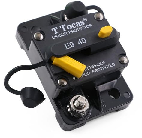 T Tocas 12V- 48V DC Schutzschalter mit Manuelles Reset Sicherungsautomat 40A für Solar/Kfz Audio/Wohnmobil/Marine/Boot-Trolling Motor, Heavy Duty Sicherung 40 Amp Leistungsschalter, wasserdichte