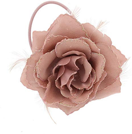 Zac's Alter Ego Glitter Hair Rose with Feathers on Clip, Elastic & Brooch Pin - Large Rose Fascinator Flower Hair Clip, Accessories Clips Elastic for Wedding