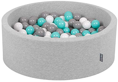 KiddyMoon 90X30cm/200 Bolas ∅ 7Cm Piscina De Bolas para Ninos Hecha En La UE, Gris Clr:Blanco/Gris/Turquesa Clr