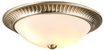 National Lighting Traditional Patterned Antique Brass Flush Ceiling Light Metal with Frosted Glass Shade for Living Room