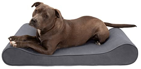 Furhaven Kühlendes Gel-Hundebett für große und mittelgroße Hunde mit abnehmbarem, waschbarem Bezug, für Hunde bis zu 17,2 kg – Mikrosamt, Luxe-Liegestuhl-Matratze – Grau, Größe L