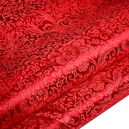Chinesisch Faux Seidenstoff Phönix Blumen Satin Brokat Stoff Chinese Satin Brocade Fabric (Rot, per Meter Verkauft)