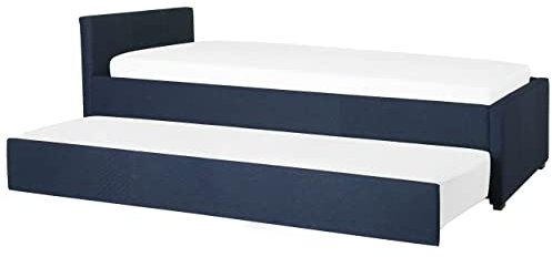 Beliani Tagesbett ausziehbar Stoffbezug Leinenoptik blau Lattenrost 80x200 cm Marmande