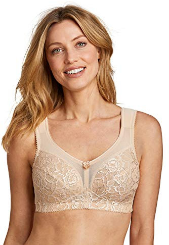 Miss Mary of Sweden Queen Non-Wired Bra – Full Cup Extra Support, Stretch Lace & Padded Straps for Comfort Beige