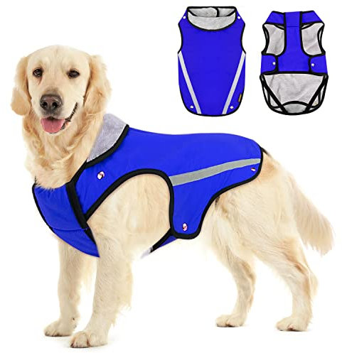 SlowTon Hundejacke Winter, weiches Flanell Hundemantel Winter, Verstellbarer Nacken und Brustgröße Haustierweste mit reflektierenden Streifen Wasserdicht Winddicht Hunde Mantel Warm Halten