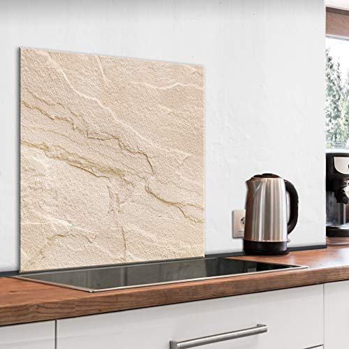 murando Glass Splashback for Kitchen Backsplash Cooker Protector Tempered Glass Decorative Wall Art Panel Heat Resistant Graphic 60x60 cm / 24x24 Marble Stone beige f-B-0311-aq-a