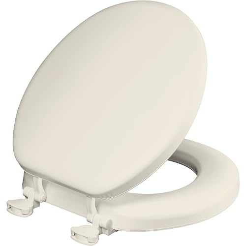 Mayfair Padded Toilet Seat, Cushioned Soft Vinyl Over Wood Core Seat, Secure Hinges, Easy Clean, Round, Biscuit