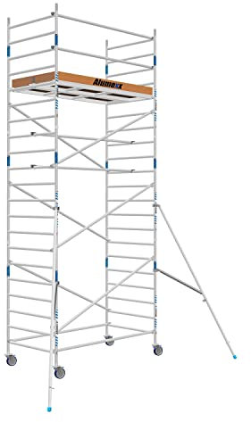 ALX Basic-Line Rollgerüst 135-7,2 m Arbeitshöhe - Baugerüst - Innengerüst - Aluminiumgerüst - Gerüst für den Innen- und Außenbereich (Holz Plattform, 250)