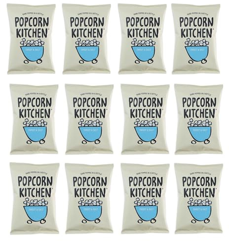Popcorn Kitchen, Gourmet Popcorn, Sweet and Salt, Hand Popped in a Kettle, Suitable for Vegans. Sharing Bags 12x 100g