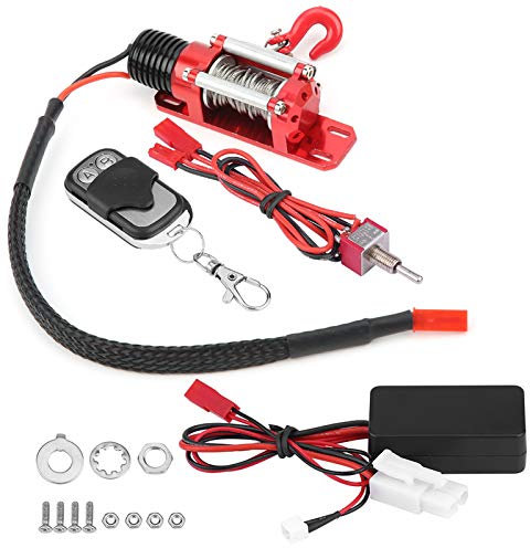 EVTSCAN Ensemble de treuil de Voiture RC, treuil en métal d'accessoire de Voiture de Chenille de véhicule à l'échelle 1/10 avec télécommande