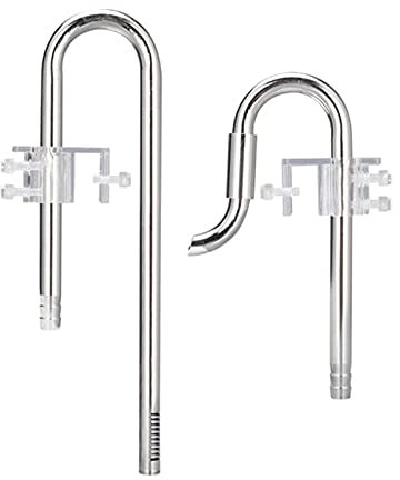 Aquarium Stainless Steel Skimmer Lily Pipes Flow and Drain with Spin Skimmer, Adjustable Rod for Aquarium Filter Hoses - 12 Inlet Outlet